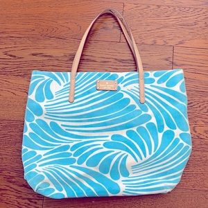 Adorable Kate Spade aqua and cream tote perfect for beach 🏖 trip!